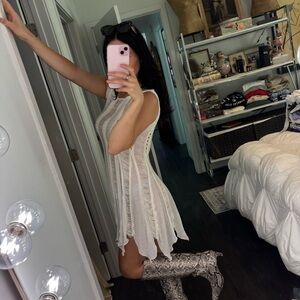 Vntg Il Capriccio Elegant White Sleeveless Dress Crochet Resort Vacation Mini